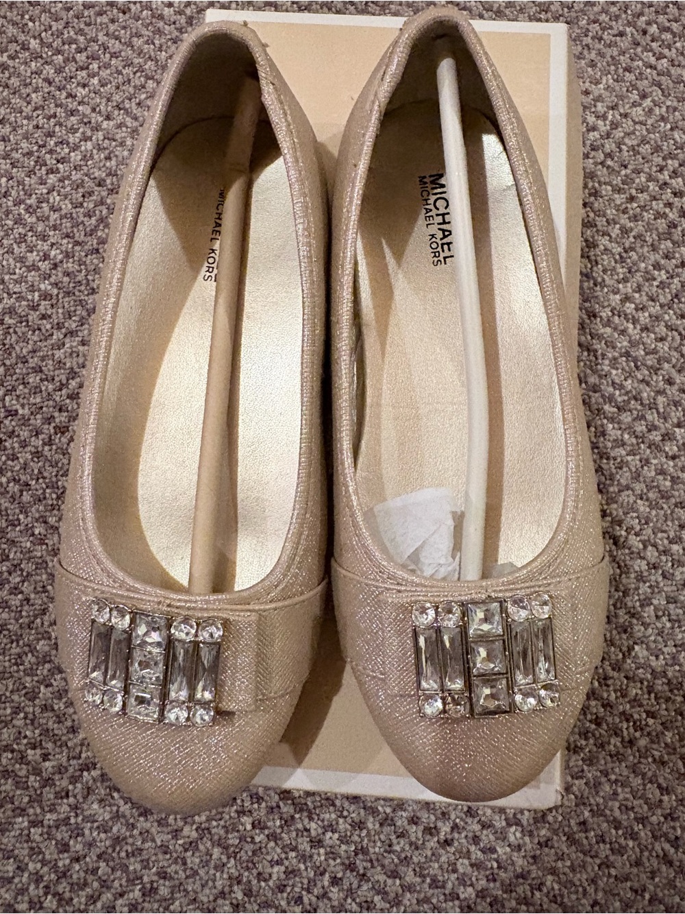 Little Girls Michael Kors Champagne Crystal-Embellished Ballet Flats